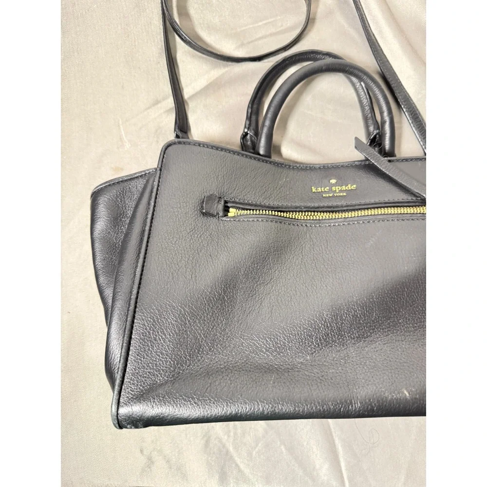 Kate Spade New York Black Pebbled Leather Satchel Crossbody Bag Gold Hardware